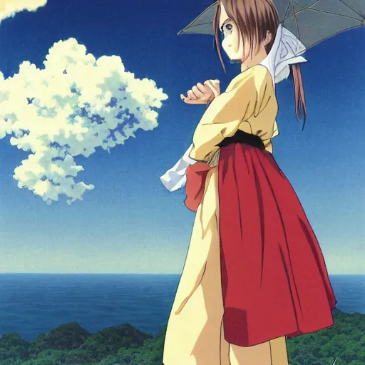 Image similar to anime emma watson by by Hasui Kawase by Richard Schmid by Akira Toriyama