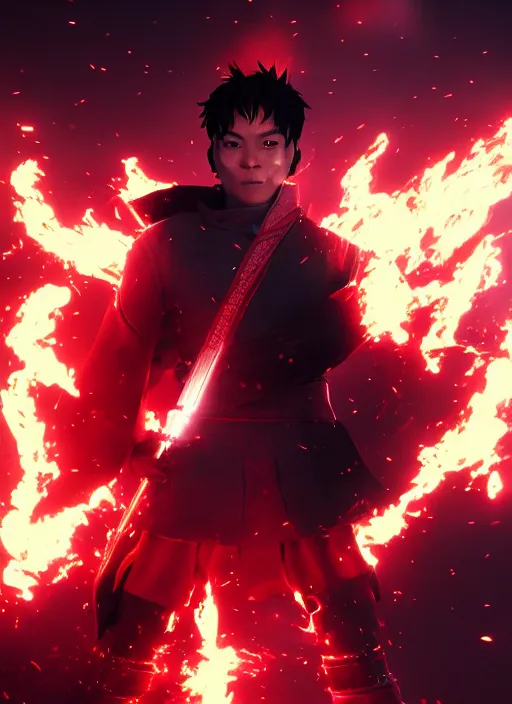 Prompt: Zuko from avatar the last Airbender, red flames, dark atmosphere, cinematic shot, intricate, ornate, photorealistic, ultra detailed, realistic, 100mm, photography, octane, high definition, depth of field, 8k, artstation