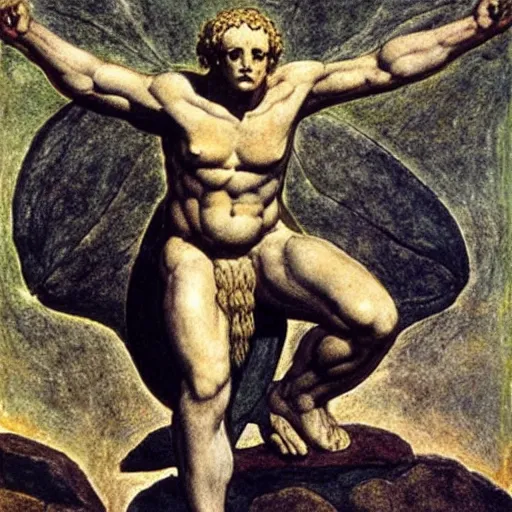 Prompt: The ancient greek titan prometheus by William Blake