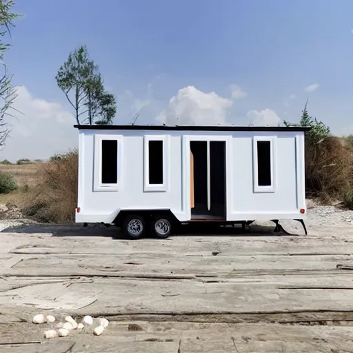 Image similar to islamic ivory - white marble tiny house on trailer