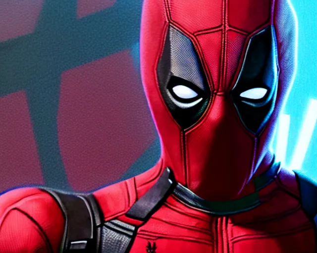 Prompt: highly detailed portrait of deadpool, in spider - man : into the spider - verse, stephen bliss, unreal engine, fantasy art by greg rutkowski, loish, rhads, ferdinand knab, makoto shinkai and lois van baarle, ilya kuvshinov, rossdraws, tom bagshaw, global illumination, radiant light, detailed and intricate environment