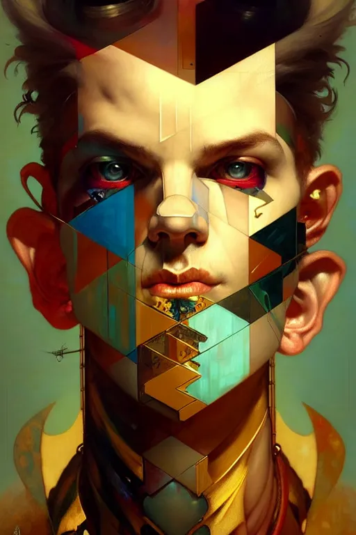 Prompt: portrait, male boy patchwork doll, cyberpunk, elegant baroque, expressive, asymmetrical art, hyperrealism, colorful, vivid, imposing, epic, abstract texture, gold leaf texture, artstation, concept art, by peter mohrbacher and wlop and rhads and artgerm and magali villeneuve and alphonse mucha