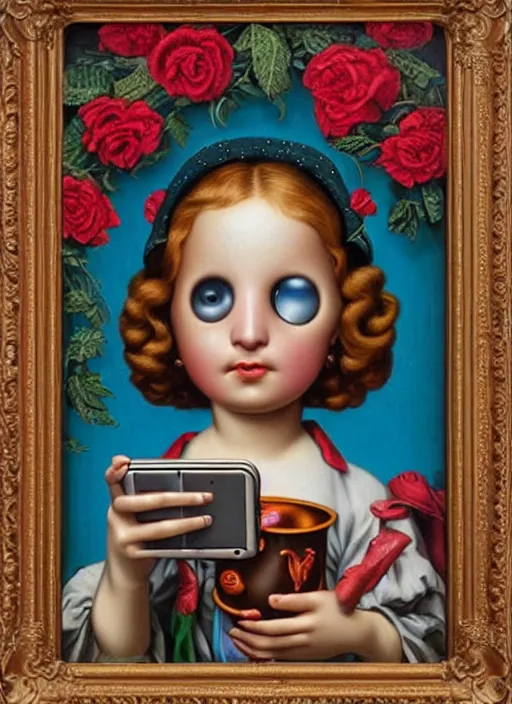 Image similar to people see a smartphone as a trash Mark Ryden and Alex Gross, Todd Schorr highly detailed