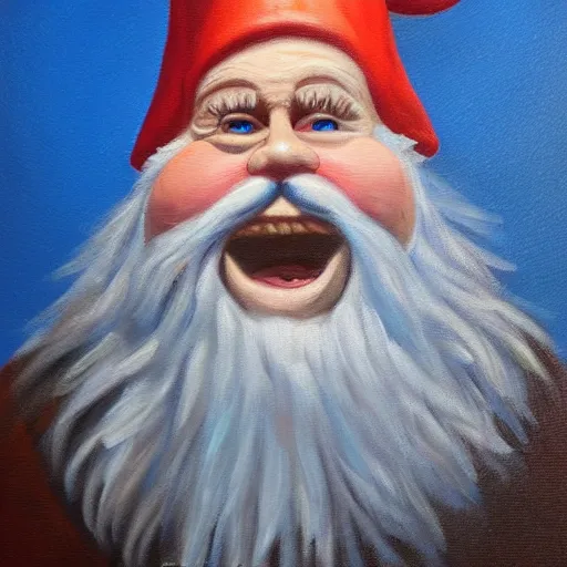 Image similar to professional oil painting portrait of a happy blue gnome, 8k, very intricate, very detailed, formal,