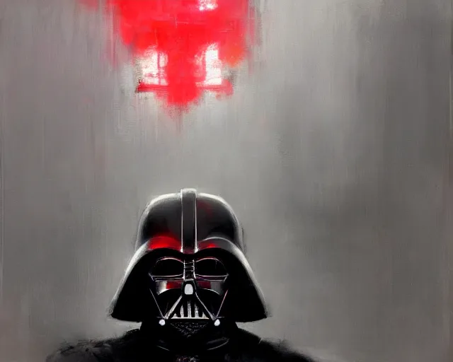 Image similar to portrait of darth vader in shades of grey but with red by jeremy mann