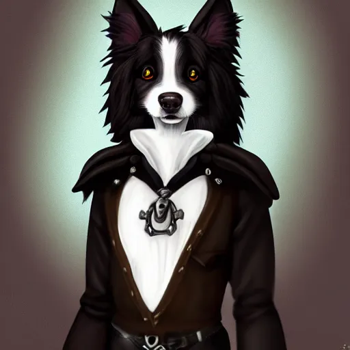 Image similar to a portrait of an anthropomorphic border collie with gothic attire, furaffinity, furry fandom, digital painting, cute