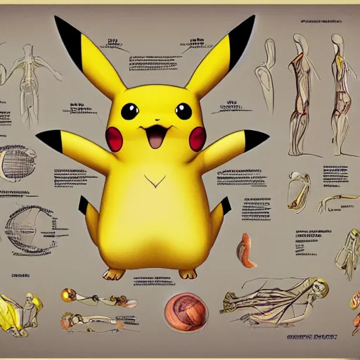 Prompt: educational and detailed anatomical illustration of pikachu