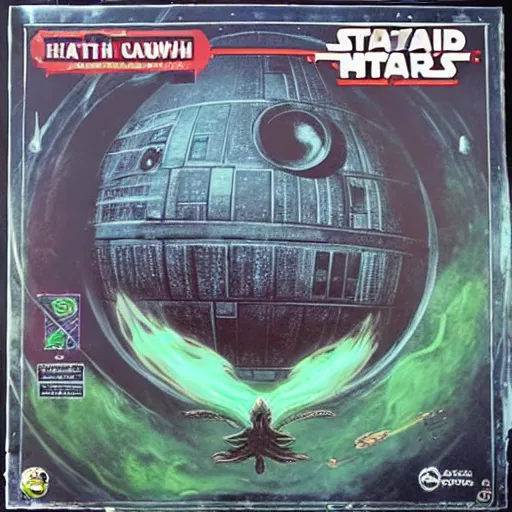 Image similar to huge Cthulhu attacking the Death star with a squadton of xwings