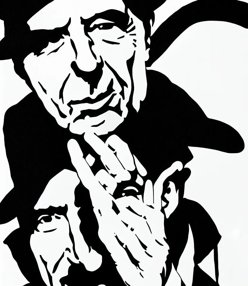 Image similar to one line art portrait of leonard cohen, black and white