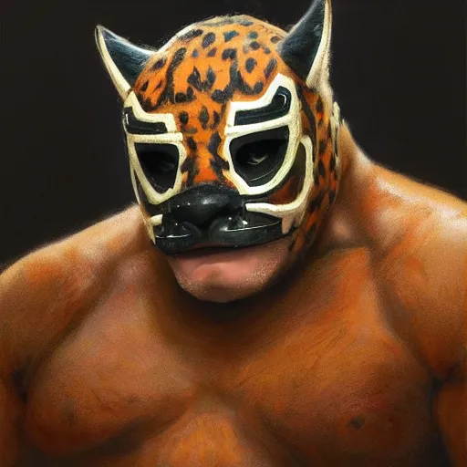 Image similar to Strong wrestler wearing a wrestles jaguar mask, closeup character portrait art by Donato Giancola, Craig Mullins, digital art, trending on artstation