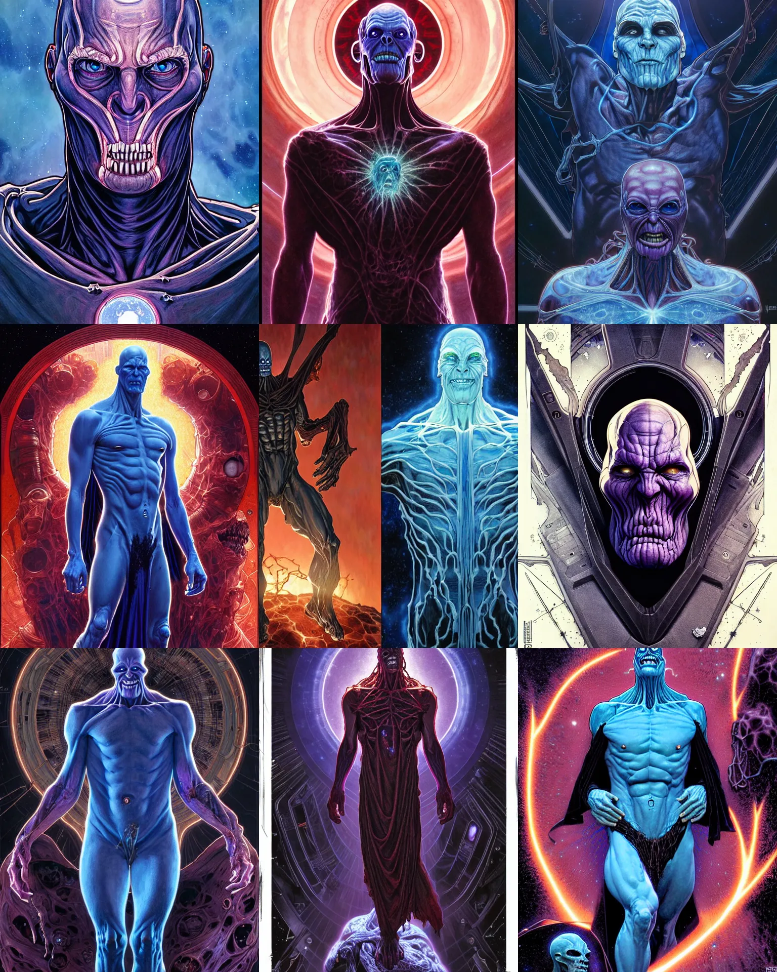 Prompt: the platonic ideal interstellar of cletus kasady ultimate carnage thanos dementor doctor manhattan chtulu nazgul, detailed, intricate, hyperrealism, intense, scary, decay, dmt, art by brock hofer and artgerm and greg rutkowski and alphonse mucha