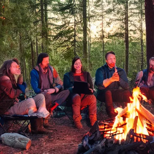 Image similar to vox machina sitting around a camp fire