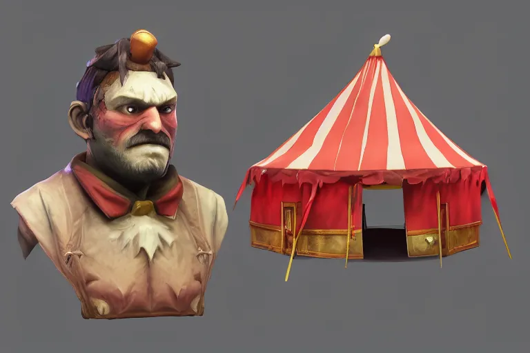 Image similar to 3d sculpt of a tattered circus tent, artstaton, League of Legends, red dead redemption2, overwatch, digital illustration