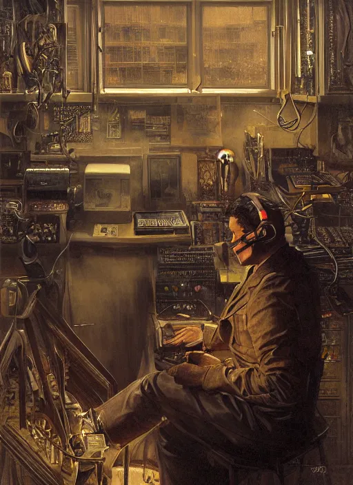 Prompt: A telemarketer created by thick steam, torch shadows, foggy night, intricate, elegant, highly detailed, donato giancola, Joseph Christian Leyendecker, WLOP, Boris Vallejo, Artgerm