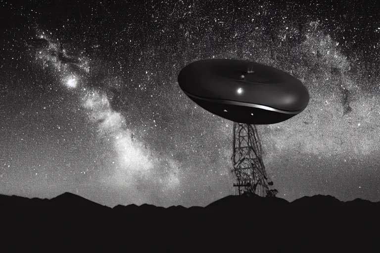 Prompt: alien space ship invading earth in the style of ansel adams, black and white, old, master photography