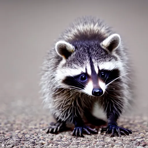 Prompt: a cute baby raccoon playing with a white sneaker shoe, strings undone, highly detailed, award winning, national geographic wildlife photo, bokeh, 5 0 mm f 1. 4, soft lighting