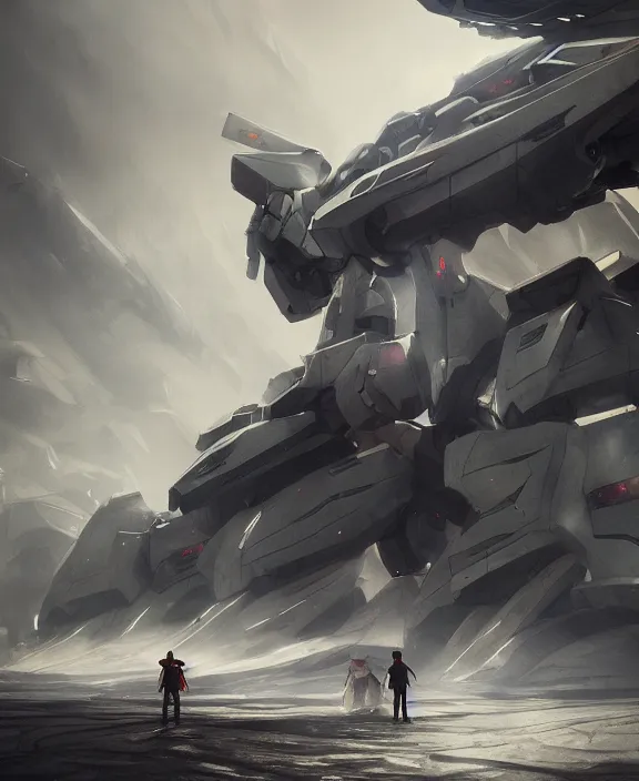 Image similar to surreal romantic mecha covenant gundam horizontal building, futuristic berserk white architecture in the beach in iceland, foggy, highly detailed, digital painting, arstation, concept art, hyperealistic octane render, unreal engine, by ruan jia