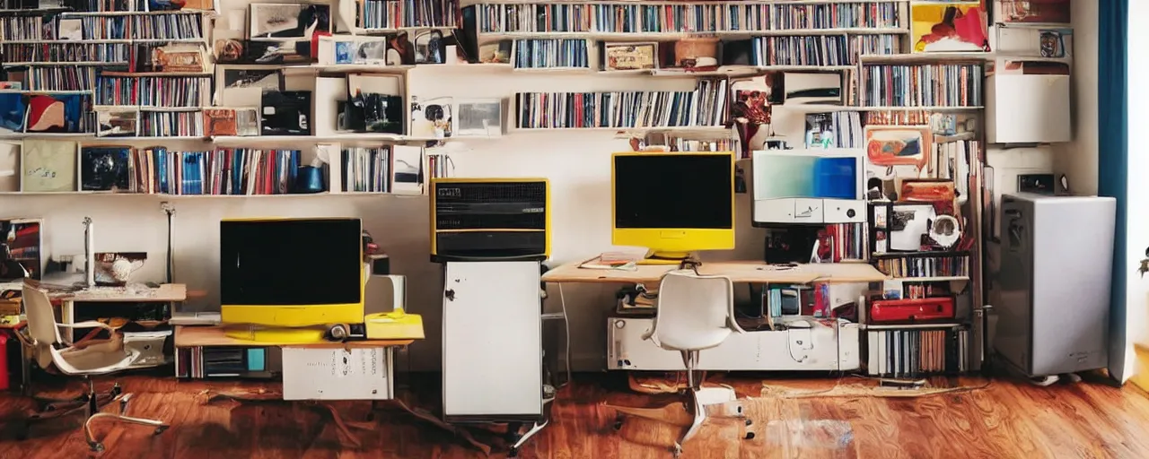 Image similar to 1 7 0 s retro computer room, nostalgic, computer, television, colorful, clean