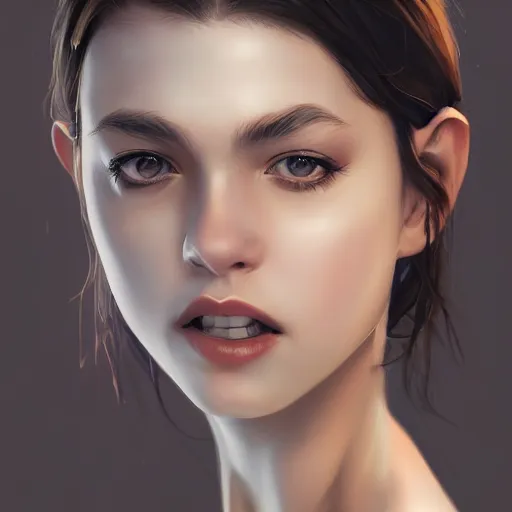 Prompt: a stunning artstation style portrait painting of grace charis, in the style of WLOP, eyes completely white, 8k masterpiece, curvy, slim build, full body, wide view cinematic lighting, pristine clean design, realistic, irresistable, insanely detailed,