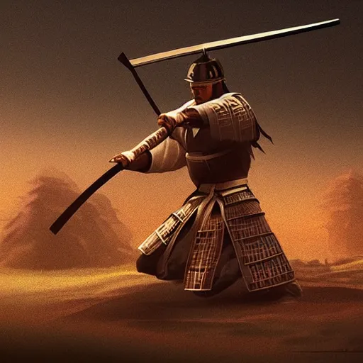 Image similar to “high quality photorealistic concept art of samurai wars in landscape , cinematic angle, golden hour, horizon, super detail, octane render”