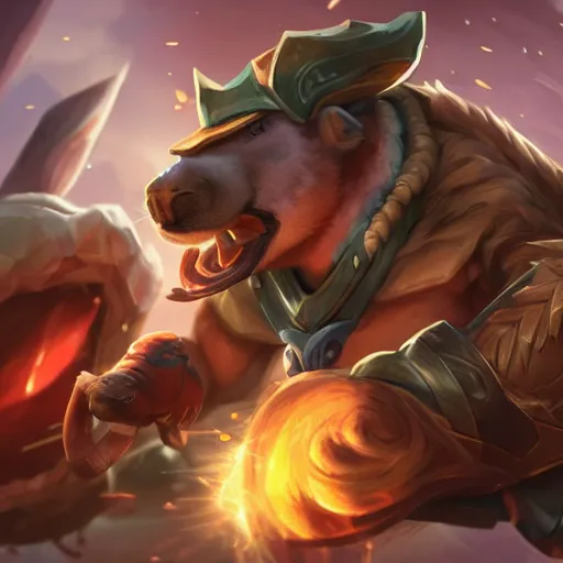 Image similar to league of legends splash art of a Capybara