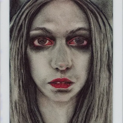 Prompt: full body portrait of a witch with black eyes by Cédric Peyravernay, detailed, instax