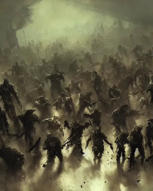 Image similar to zombie horde, in the style of craig mullins, ruan jia, kentaro miura, greg rutkowski, loundraw