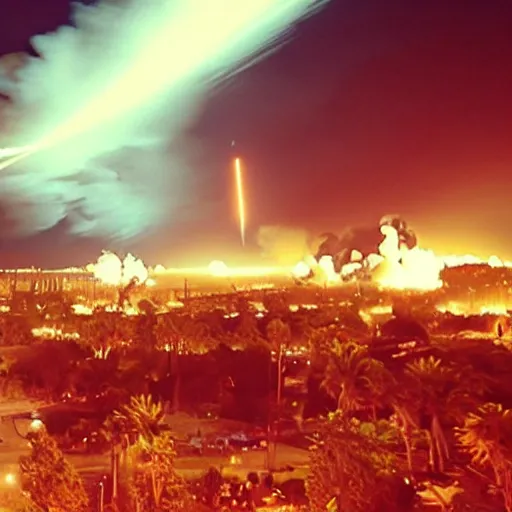 Prompt: a still of the night missile explosions in the style of the year you should be