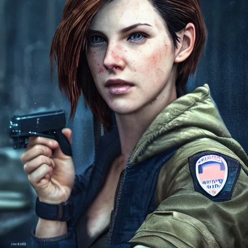 Prompt: Beautiful jill valentine in real life, face centered portrait, Confident, fog, rain, volumetric lighting, beautiful, golden hour, sharp focus, ultra detailed, cgsociety by Leesha Hannigan, Ross Tran, Thierry Doizon, Kai Carpenter,Ignacio Fernández Ríos