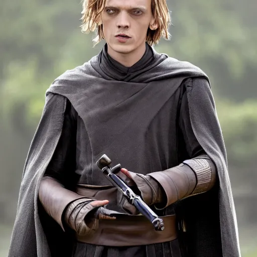 Prompt: Jamie Campbell Bower as a jedi in star wars