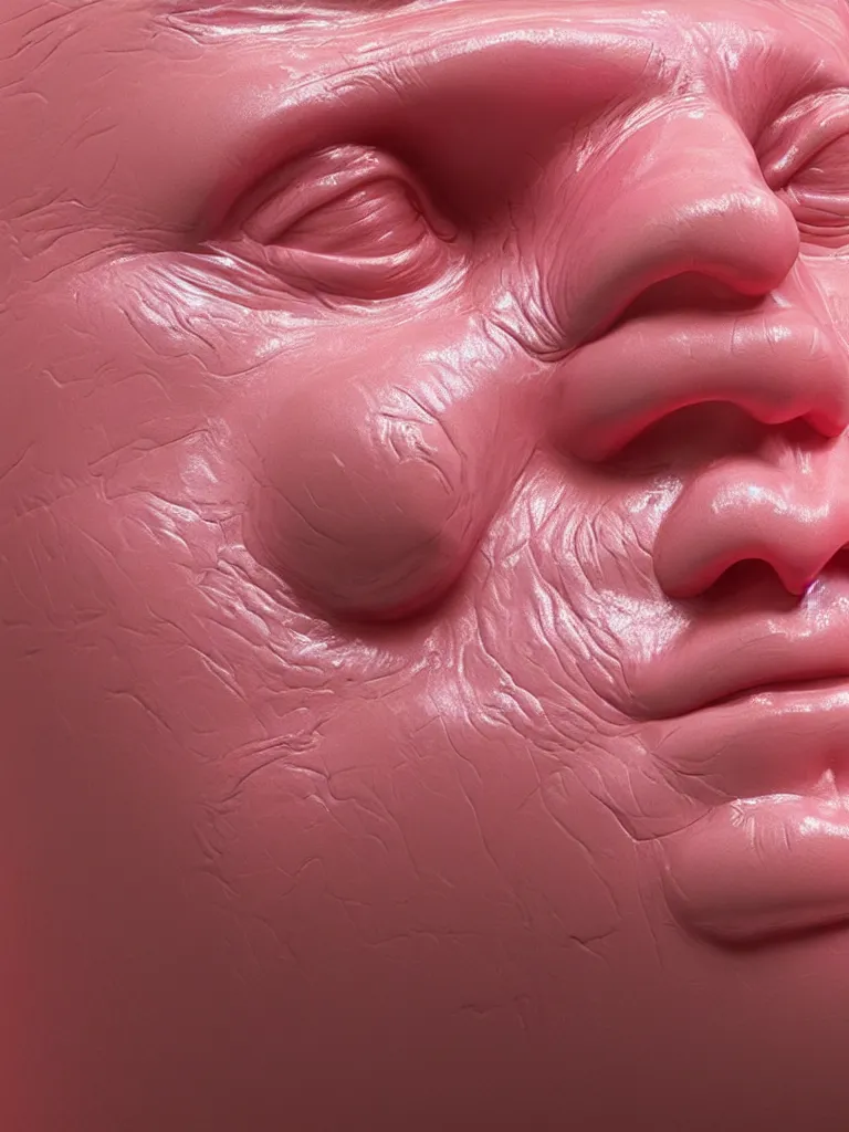 Prompt: a 3d primitive tube shape, texture-mapped with pink human skin, glossy, straight smooth vertical , highly realistic, Surface Painter, hyper-real, 4k, Octane render, style of Ron Mueck