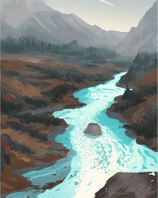 Image similar to mountaintop river flat illustration by wlop trending on artstation