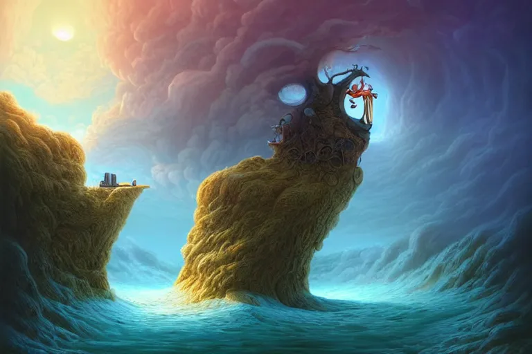Prompt: beguiling epic stunning beautiful insanely detailed landscape matte painting of the worm hole in the sky designed by dr seuss and michal karcz, by cyril rolando and asher durand and natalie shau, whimsical, intricate