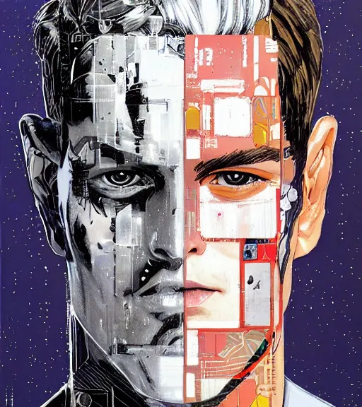 Image similar to portrait of a male android, by MARVEL comics and Sandra Chevrier