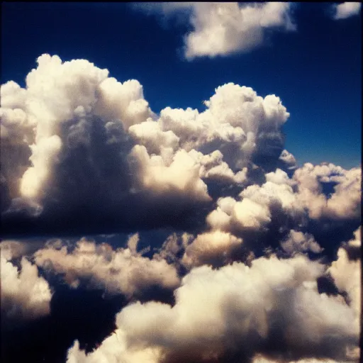 Prompt: portra 800 photograph of thick and fluffy clouds, album cover