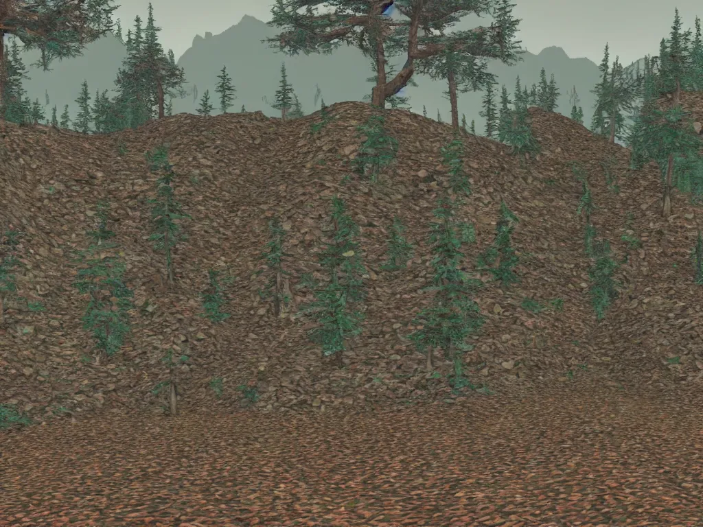 Image similar to Twin Peaks as a PS1 video game landscape