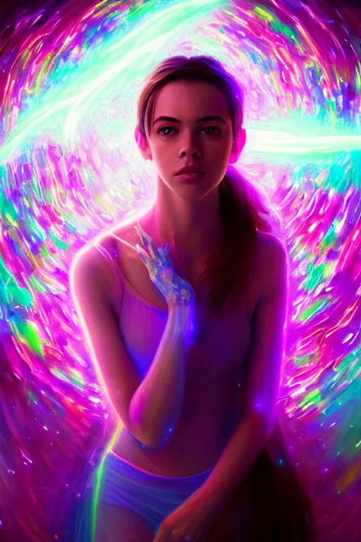 Prompt: a photorealistic painting of an attractive young girl, clothed in ethereal forcefields, surrounded by colorful transparent plasma, emitting psychic powers, beautiful bone structure, perfectly symmetrical face, perfect eyes, intricate, elegant, ultra-detailed, digital painting, concept art, illustration, sharp focus, minimal artifacts, volumetric lighting, from Valerian and the City of a Thousand Planets, in the style of Artgerm and Loish, fantasy scene, fantasy aesthetic, trending on Artstation and Tumblr, award winning