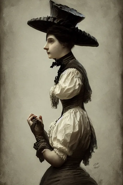 Image similar to wet plate photograph, portrait of an anthropomorphic ca, dressed as a victorian - era woman, dramatic lighting, highly detailed, digital painting, artstation, concept art, smooth, sharp focus, illustration, art by wlop, mars ravelo and greg rutkowski