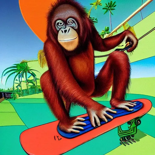 Image similar to an orangutan riding a skateboard on a half pipe, 9 0 s magazine, hype, award winning, highly detailed, high quality, high resolution