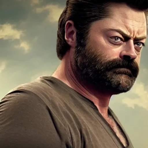 Image similar to nick offerman ( accurate face ) as wolverine, photorealistic logan movie still, detailed, 8 k