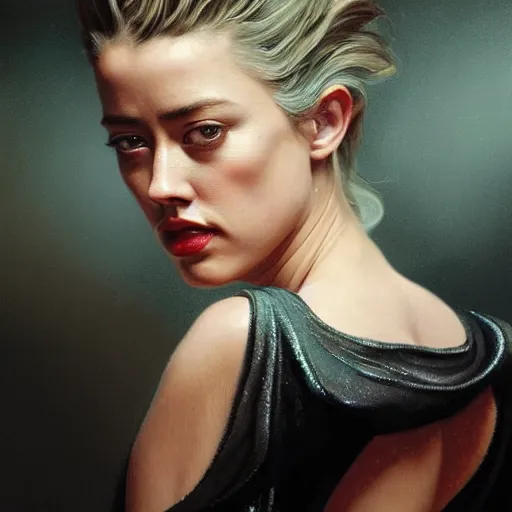 Image similar to Amber Heard, physically accurate, dramatic dynamic lighting, intricate, elegant, highly detailed, digital painting, artstation, very hyperrealistic, HR GIGER, Hieronymus Bosch, Francis Bacon, concept art, smooth, sharp focus, illustration, art by artgerm and greg rutkowski and alphonse mucha