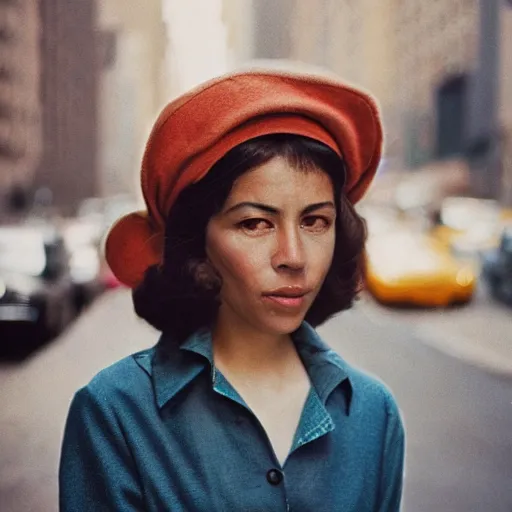 Image similar to medium format film portrait of a woman in new york by street photographer, 1 9 6 0 s, gorgeous portrait featured on unsplash, photographed on colour expired film