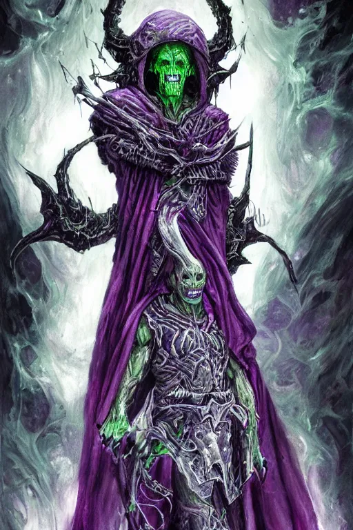 Prompt: portrait of hulking herculean ainz ooal gown undead lich, from overlord, warlock purple robes, magical electricity, upper body, fantasy, intricate, elegant, highly detailed, digital painting, artstation, concept art, sharp focus, illustration, art by luis royo, wayne barlowe, kirsi salonen, asya yoranova and alan lee