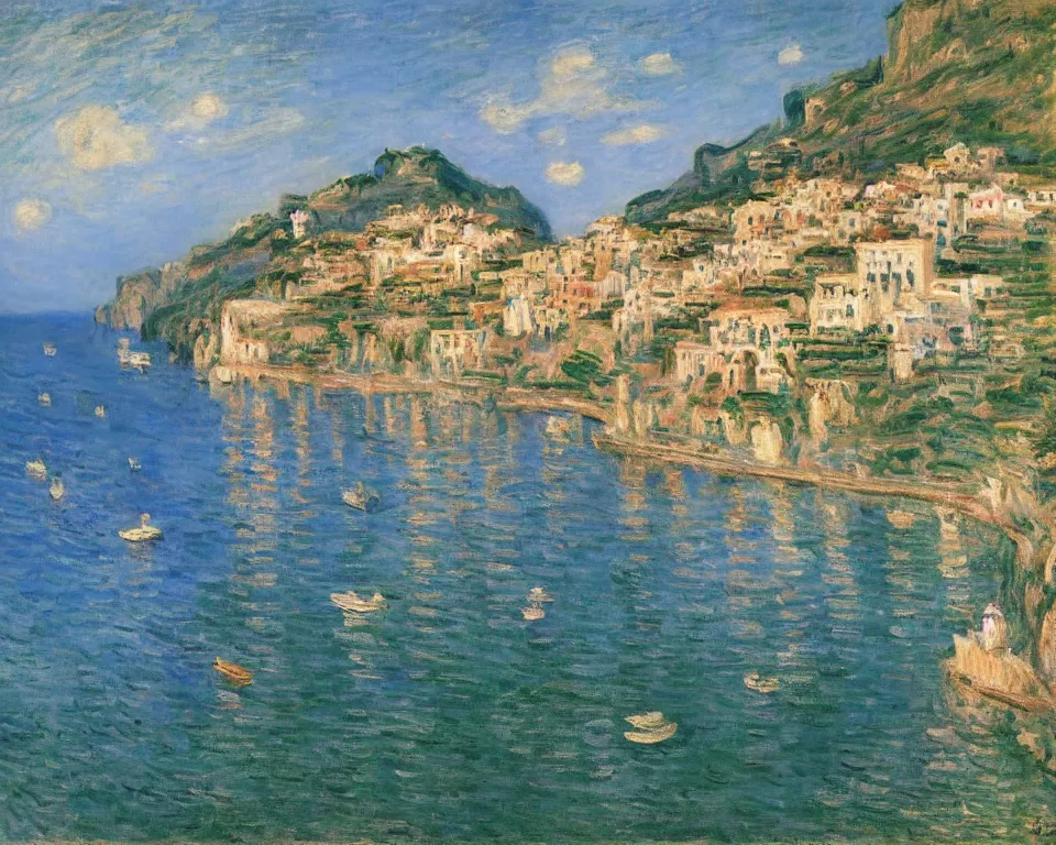 Image similar to picturesque Italian village on the amalfi coast by Monet and Hopper.