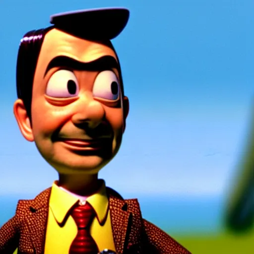 Image similar to mr. bean as woody from the toystory movie. movie still. cinematic lighting.