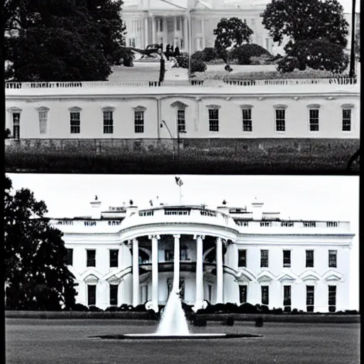 Prompt: a demolished and ruined white house