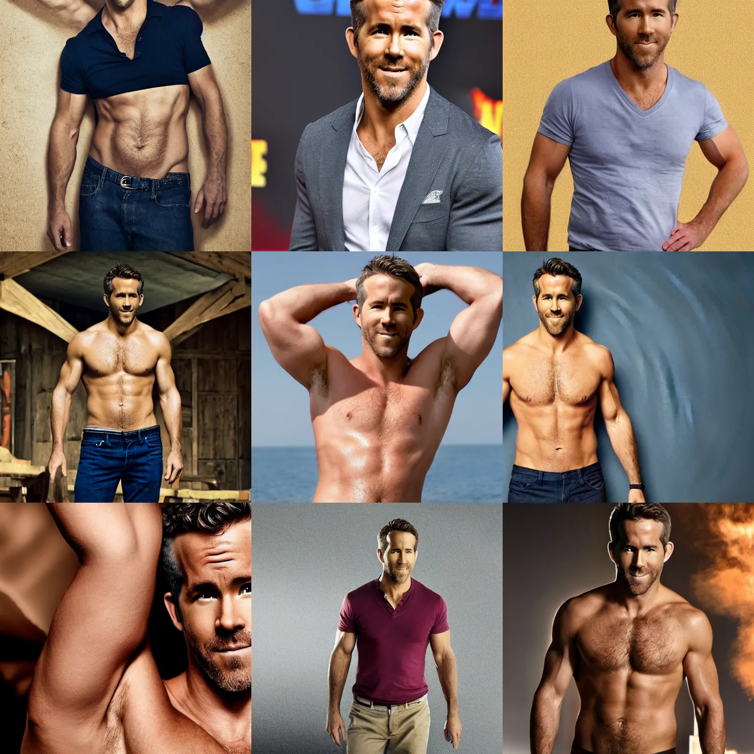 Prompt: ryan reynolds with a belly, 4 k hd