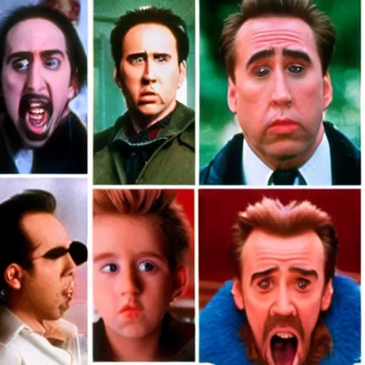 Prompt: Nicholas Cage as every character in the movie Home Alone