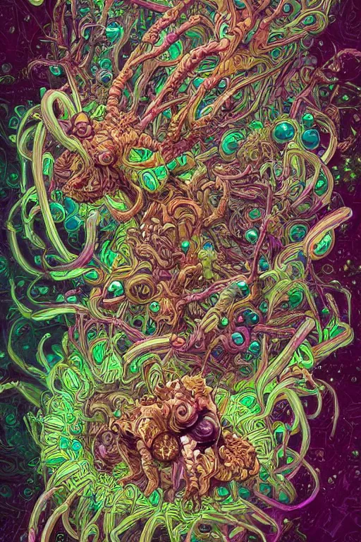 Image similar to creature sushi roots cactus elemental flush of force nature micro world fluo light deepdream a wild amazing steampunk baroque ancient alien creature, intricate detail, colorful digital painting that looks like it is from borderlands and by feng zhu and loish and laurie greasley, victo ngai, andreas rocha, john harris