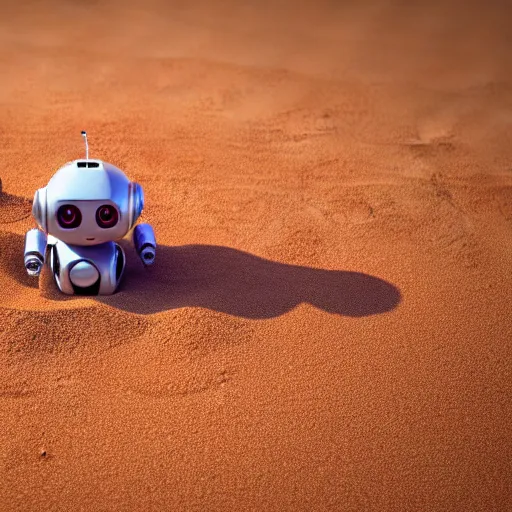 Image similar to a cute little robot consists sand. super realistic 8 k render of a elegant, cinematic composition